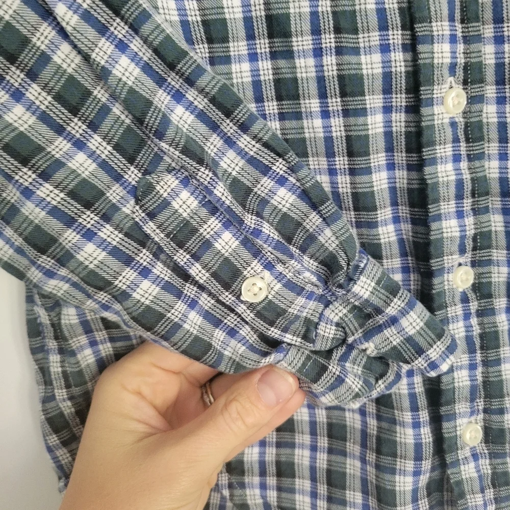 Polo Ralph Lauren 100% Cotton Long Sleeve Button Down Boys 5 Plaid Blue Green